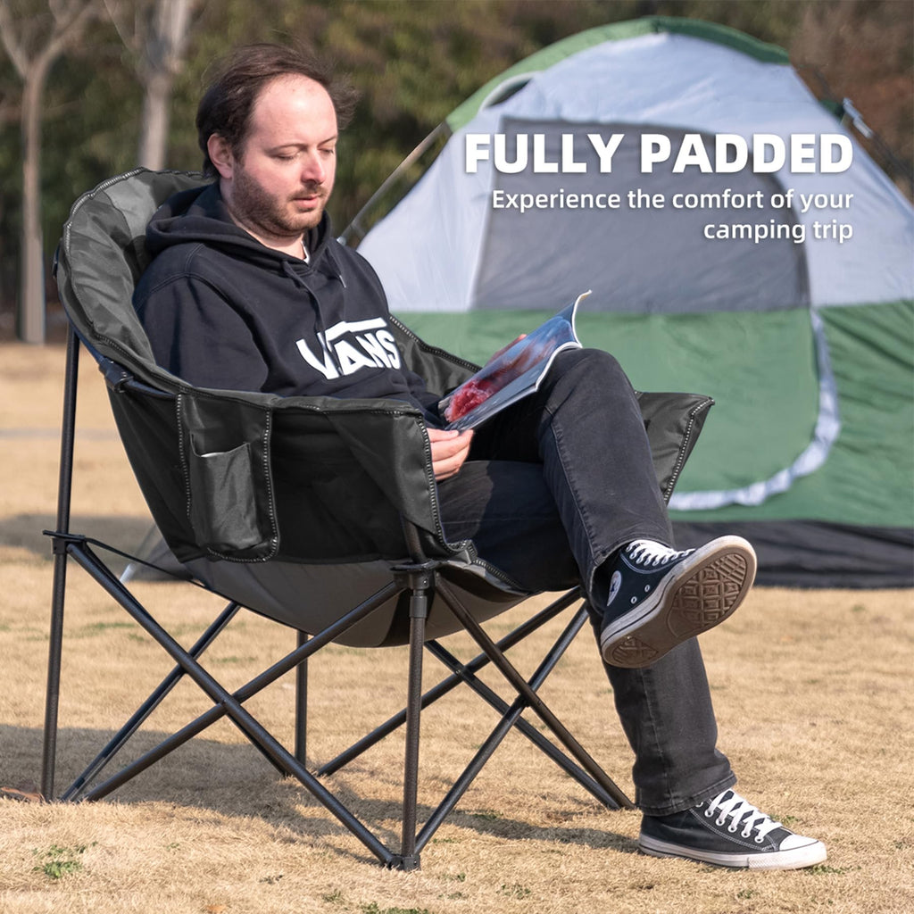 Oversized Heavy Duty Moon Saucer Camping Chair with Cup Holder Storage Pocket and Carry Bag