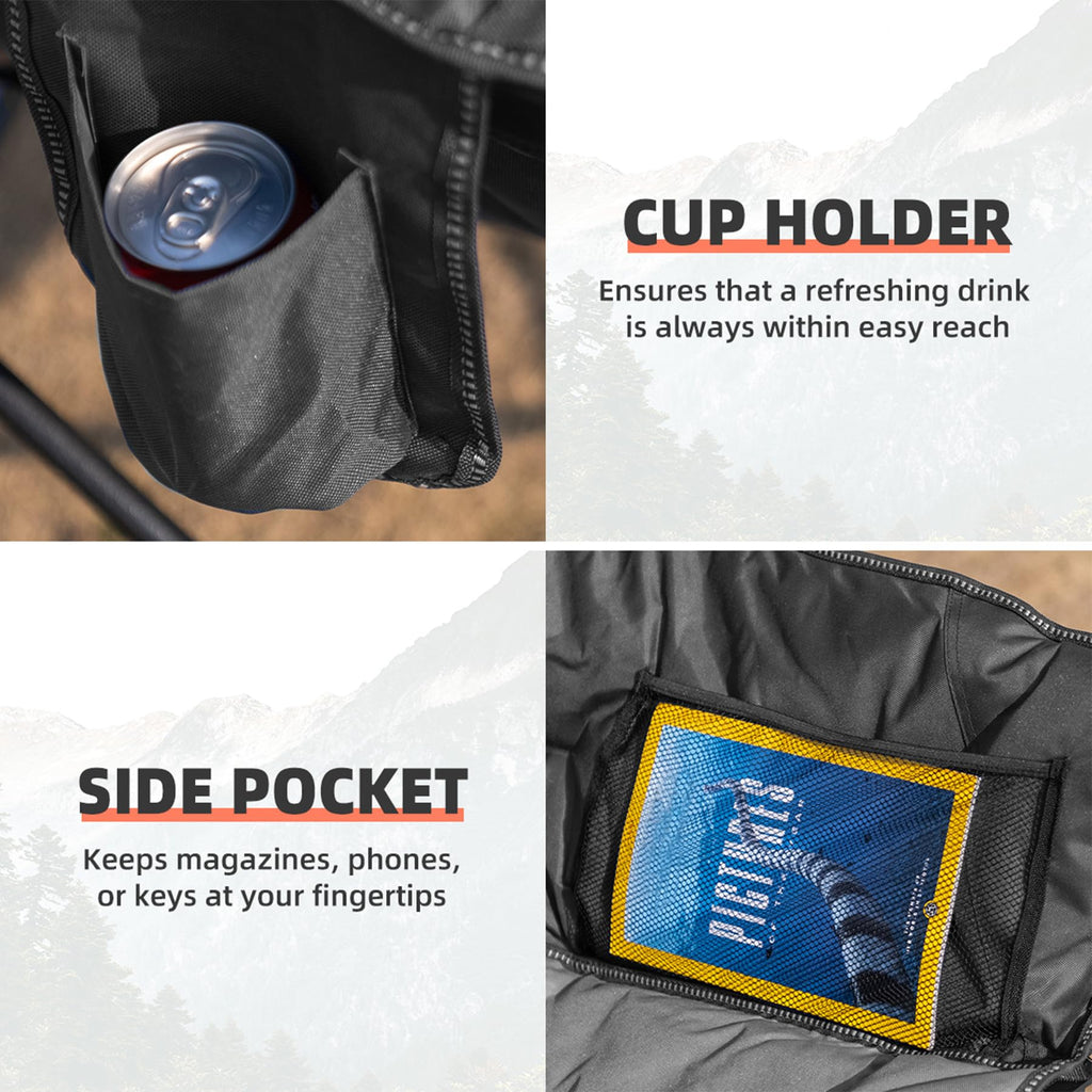 Oversized Heavy Duty Moon Saucer Camping Chair with Cup Holder Storage Pocket and Carry Bag