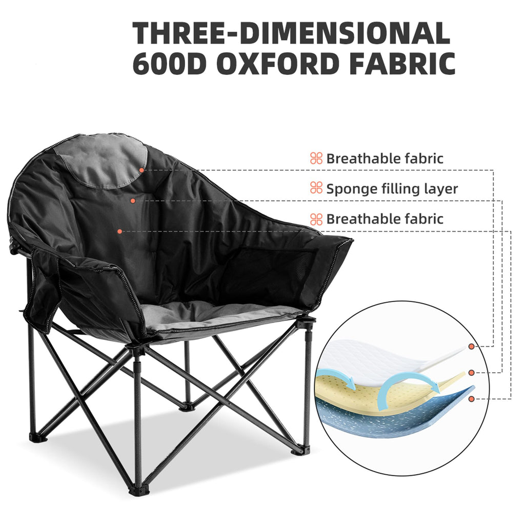 Oversized Heavy Duty Moon Saucer Camping Chair with Cup Holder Storage Pocket and Carry Bag