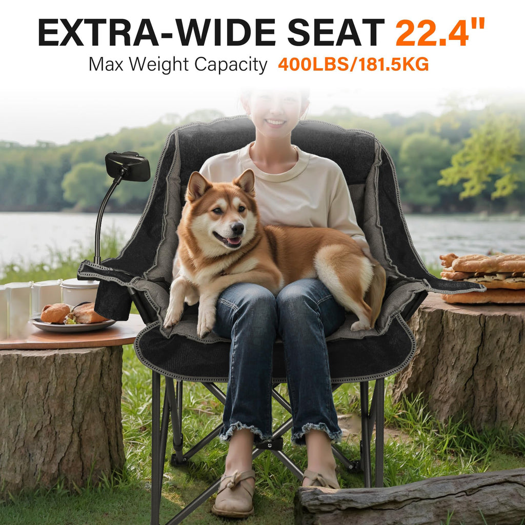 Oversized Folding Camping Chair for Adults Heavy Duty with Cup Holder Phone Holder and Side Pocket