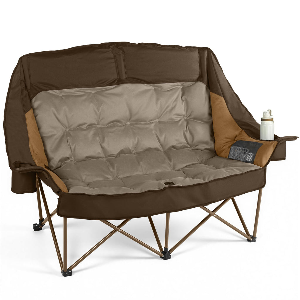 High Back Double Camping Chair for Two Adults Low Seat Folding Loveseat with Cup Holders and Carry Bag
