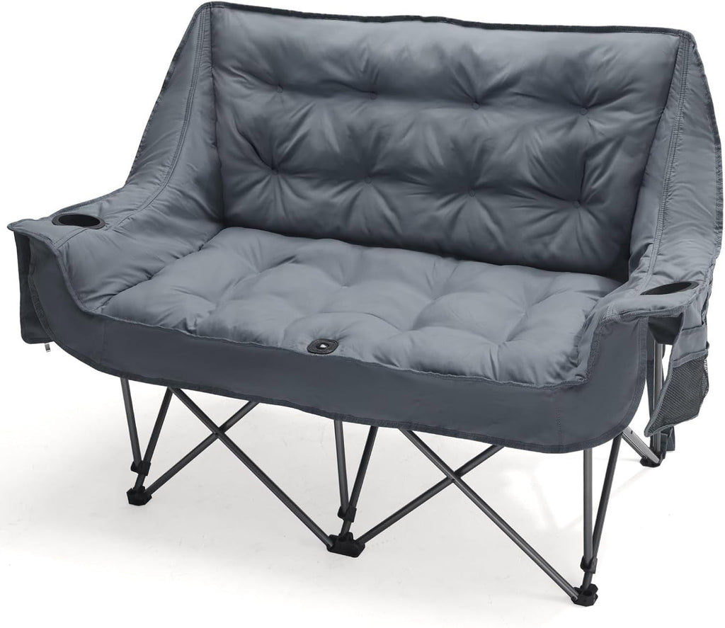 Double Camping Chair for Two Adults Folding Padded Loveseat with Cup Holders and Carry Bag