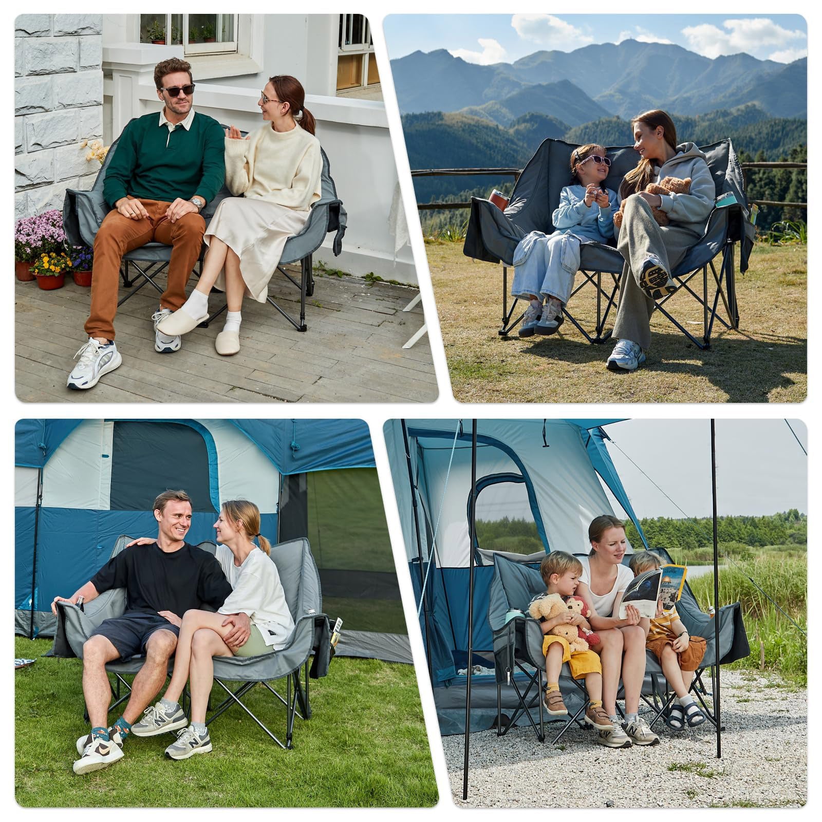Double Camping Chair for Two Adults Folding Padded Loveseat with Cup Holders and Carry Bag
