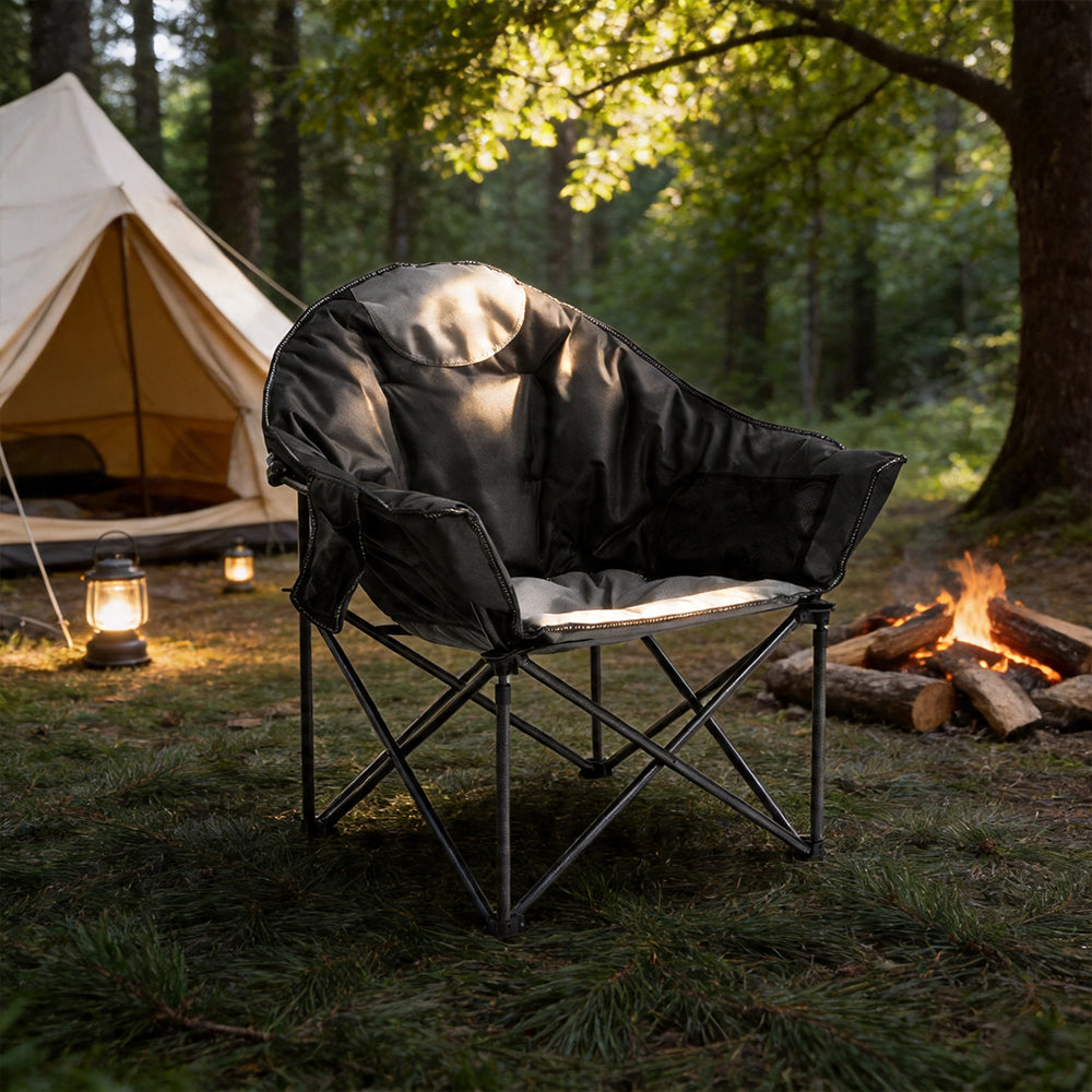 Oversized Heavy Duty Moon Saucer Camping Chair with Cup Holder Storage Pocket and Carry Bag